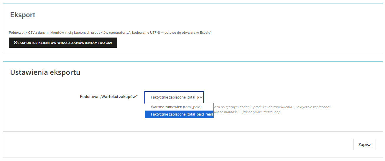 PrestaShop customer export to CSV — base for mailing