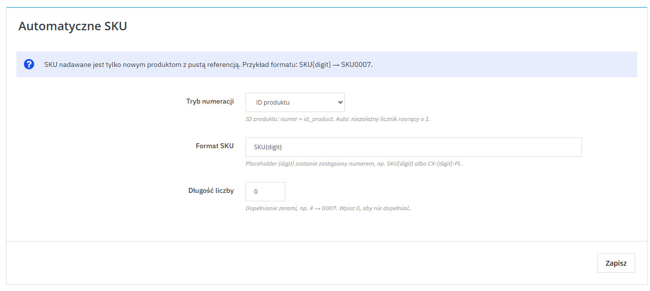 Automatic SKU for PrestaShop — product codes, hands-off