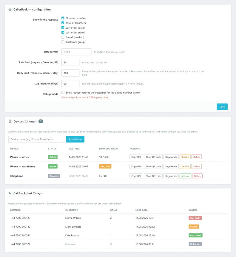 CallerPeek — who's calling your store | PrestaShop module + app