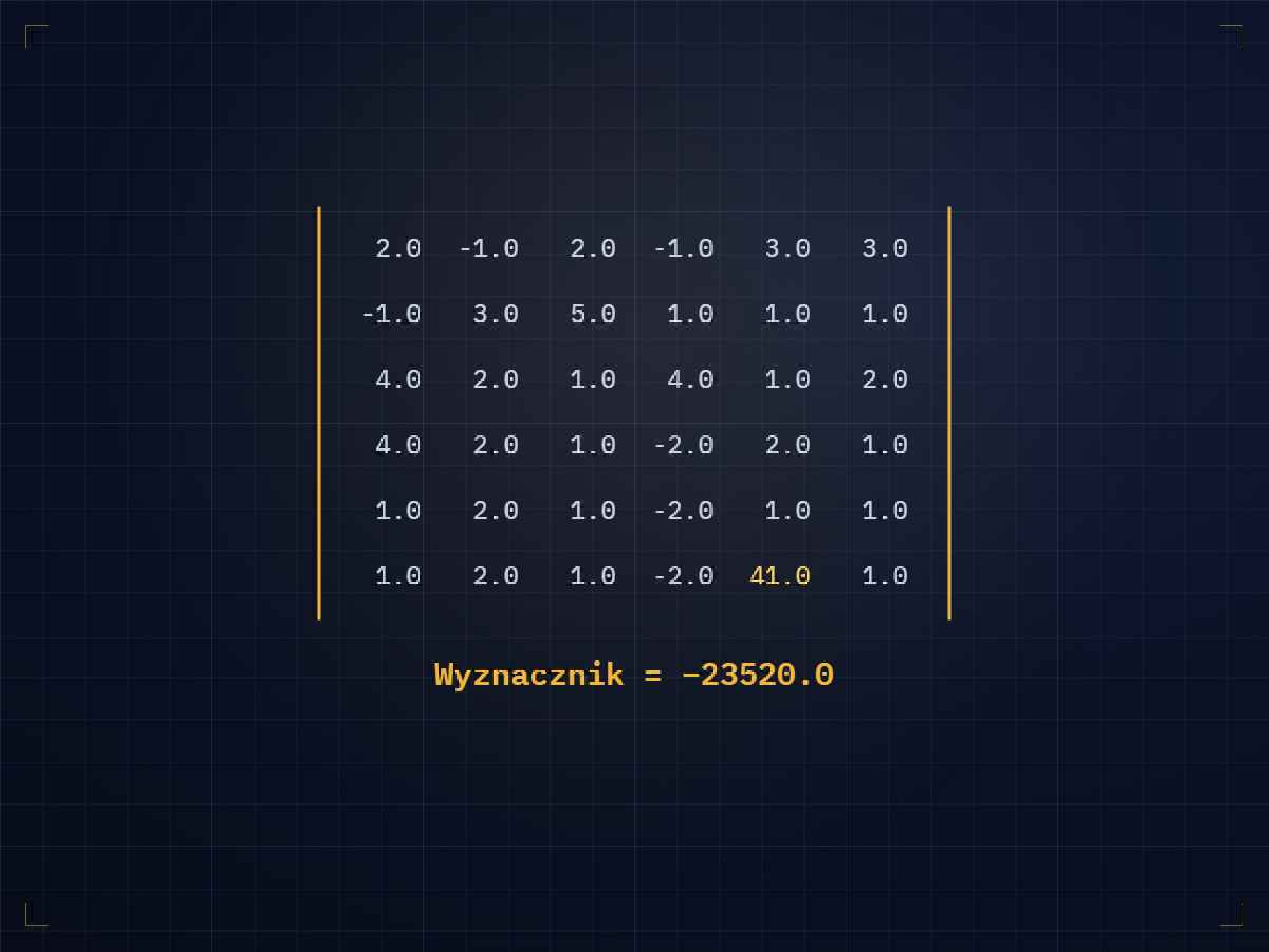 Obliczanie wyznacznika macierzy 5. i 6. stopnia w Java