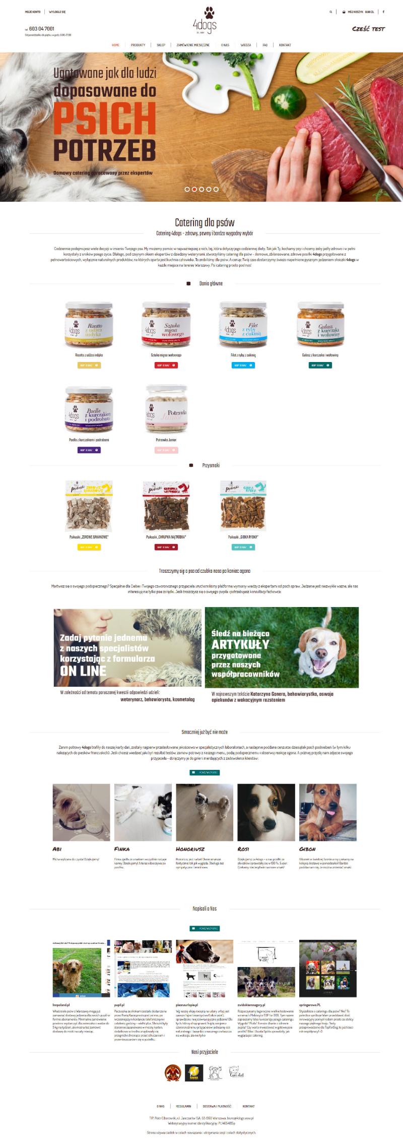 Strona internetowa 4dogs - catering z domowym jedzeniem dla psów